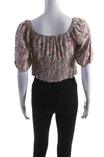 Louna Womens Floral Tie Front Smocked Top Off-White Size 4 14112814