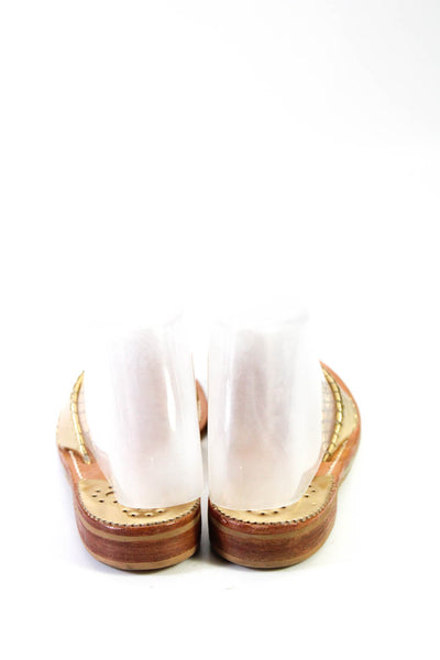 Jack Rogers Womens Gold Leather T-Strap Slip On Flat Sandals Shoes Size 7M