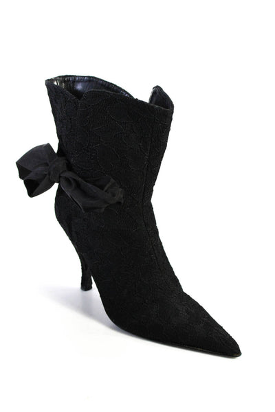 Hollywould Womens Black Lace Pointed Toe Tie Back Ankle Boots Shoes Size 6.5B