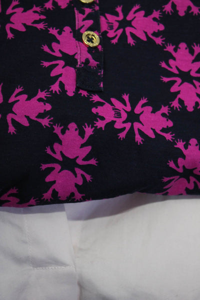 Lilly Pulitzer Vince Womens Graphic Buttoned Tops Navy Blue Pink Size S M Lot 2