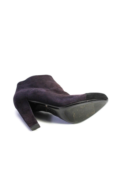 Prada Womens Suede Cap Toe Zippered Heeled Ankle Booties Purple Black Size 8.5