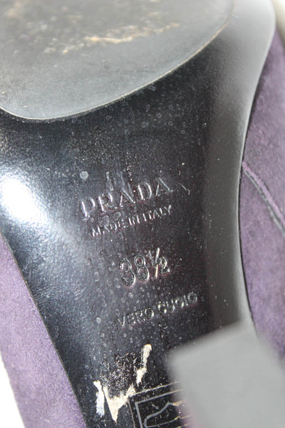 Prada Womens Suede Cap Toe Zippered Heeled Ankle Booties Purple Black Size 8.5