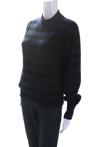 Demylee Womens Crew Neck Striped Cashmere Sweater Blue Black Size Small