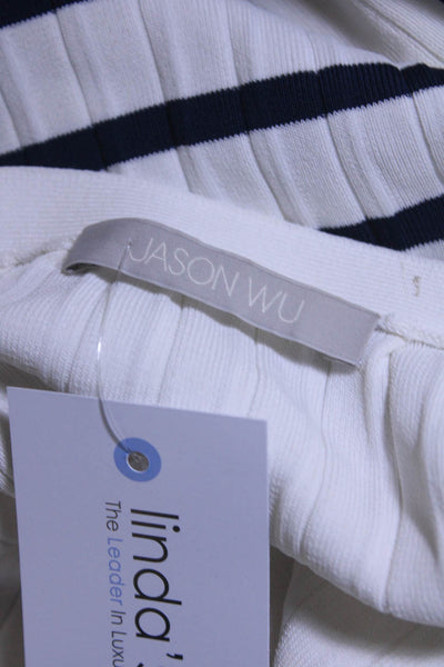 Jason Wu Womens Long Sleeve Knit Striped Top Shirt White Navy Blue Size Small