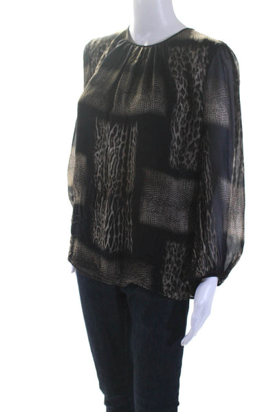 Giambattista Valli Womens Leopard Snake Print Silk Shirt Black Brown Size IT 42