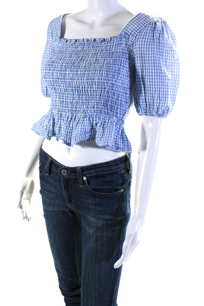 Louna Womens Gingham Smocked Top Blue Size 4 14114003