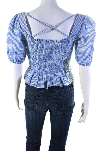 Louna Womens Gingham Smocked Top Blue Size 0 14113941