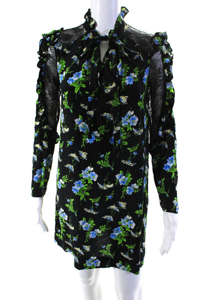 Sandro Paris Womens Silk Floral Print Ruffled Shift Dress Black Size EUR36