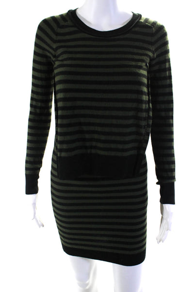 Sonia Womens Wool Striped Layered Long Sleeve Pullover Sweater Green Size XS