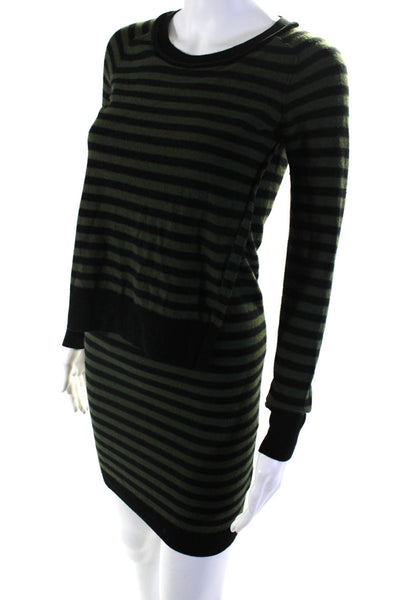 Sonia Womens Wool Striped Layered Long Sleeve Pullover Sweater Green Size XS