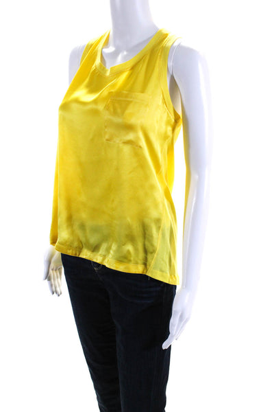 Maje Womens 100% Silk Scoop Neck Sleeveless Pocket Tank Blouse Yellow Size 3