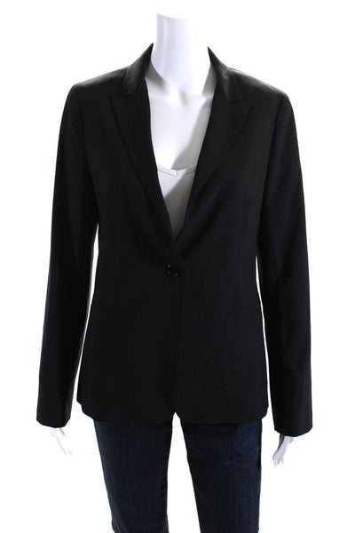 Theory Womens Woven One Button Collared Peak Lapel Slim Fit Blazer Black Size 8