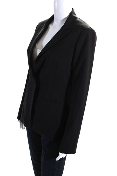 Theory Womens Woven One Button Collared Peak Lapel Slim Fit Blazer Black Size 8