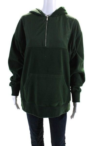 Weworewhat Women's Hood Long Sleeves Quarter Zip Sweatshirt Green Size S