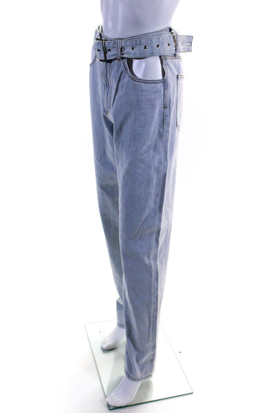 Weworewhat Women's Cut-Out  Belted Light Wash Straight Leg Denim Pant Size 25