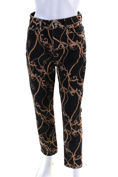 Ganni Women's High Waist Straight Leg Floral Pant Black Size 25