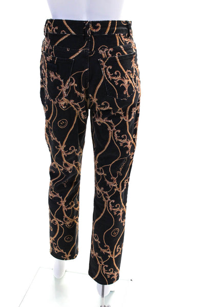 Ganni Women's High Waist Straight Leg Floral Pant Black Size 25