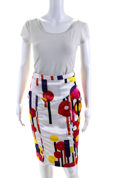 Just Cavalli Womens Side Zip Abstract Satin Pencil Skirt White Multi Size IT 40