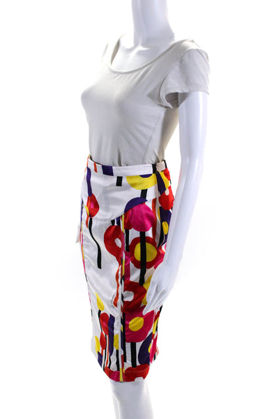 Just Cavalli Womens Side Zip Abstract Satin Pencil Skirt White Multi Size IT 40