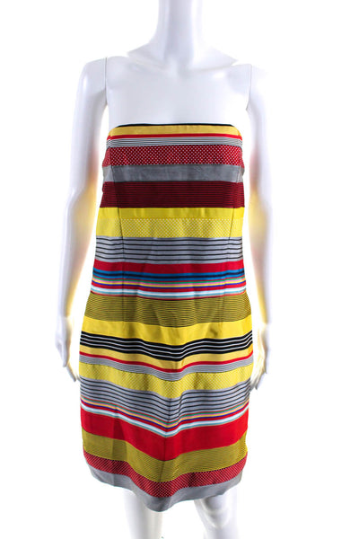 J. Mclaughlin Womens Back Zip Strapless Striped Sheath Dress Yellow Multi Size 8