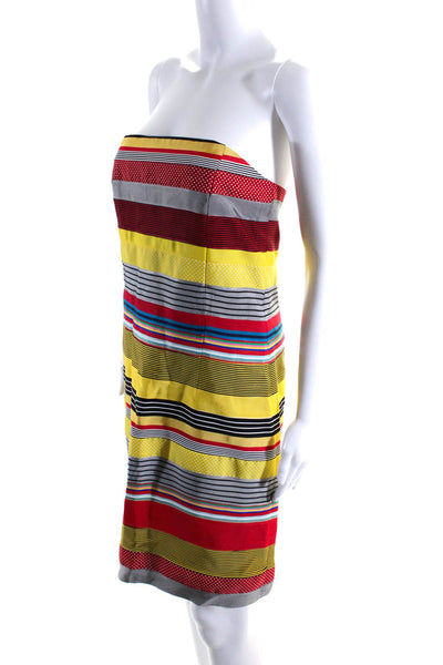 J. Mclaughlin Womens Back Zip Strapless Striped Sheath Dress Yellow Multi Size 8