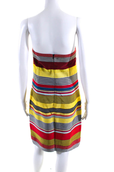 J. Mclaughlin Womens Back Zip Strapless Striped Sheath Dress Yellow Multi Size 8