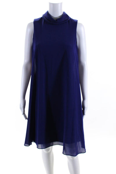 Vince Camuto Womens Back Zip Sleeveless Mock Neck Shift Dress Blue Size 6