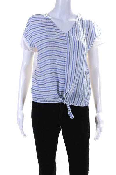 sita murt Womens Striped Tie Front Top Blue Size 12 13633579