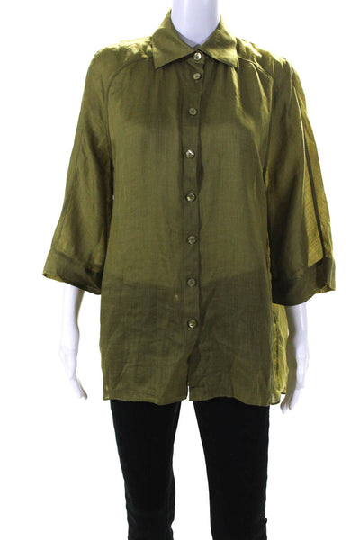 Lafayette 148 New York Women's Long Sleeve Button Down Blouse Green Size XS/S
