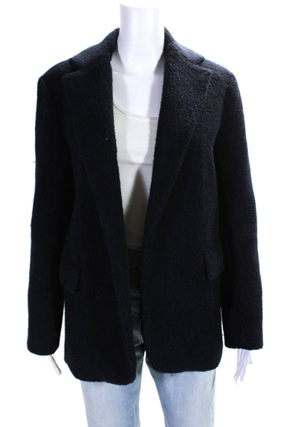 Theory Womens Open Front Notched Lapel Blazer Jacket Navy Blue Wool Size 0