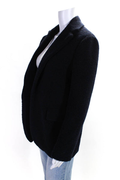 Theory Womens Open Front Notched Lapel Blazer Jacket Navy Blue Wool Size 0