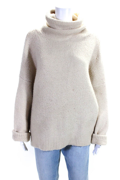 JOA Los Angeles Womens Biege Cowl Neck Long Sleeve Pullover Sweater Top Size L