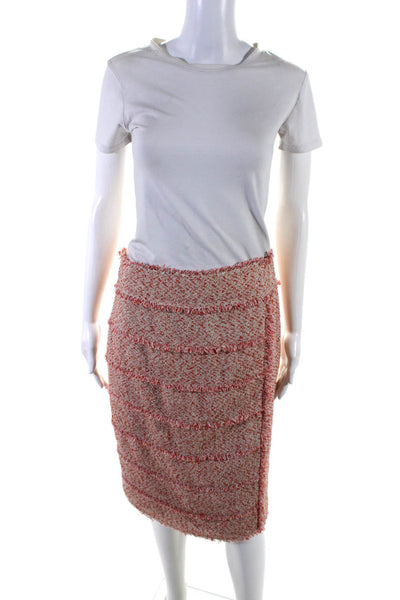 Magaschoni Collection Womens Woven Knee Length Pencil Skirt Red Tan Size 10