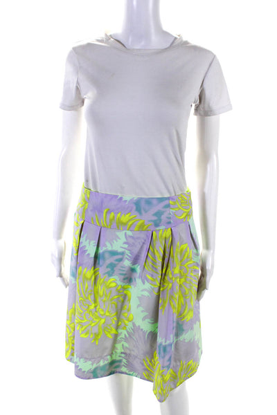 Nanette Lepore Womens Silk Pleated A Line Knee Length Skirt Purple Yellow Size 8