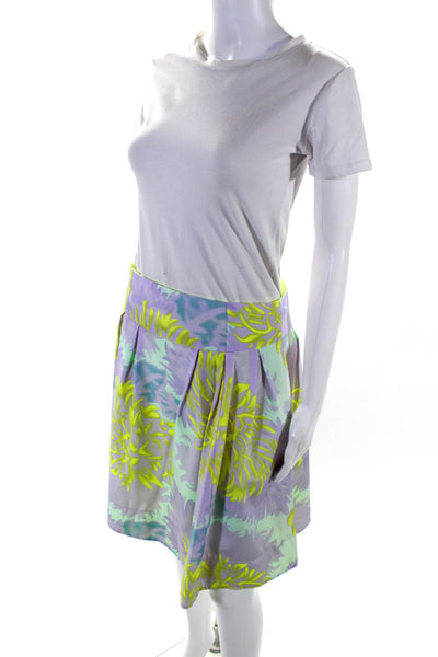 Nanette Lepore Womens Silk Pleated A Line Knee Length Skirt Purple Yellow Size 8