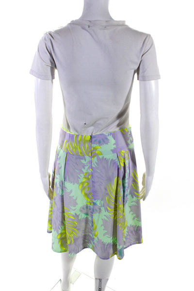 Nanette Lepore Womens Silk Pleated A Line Knee Length Skirt Purple Yellow Size 8