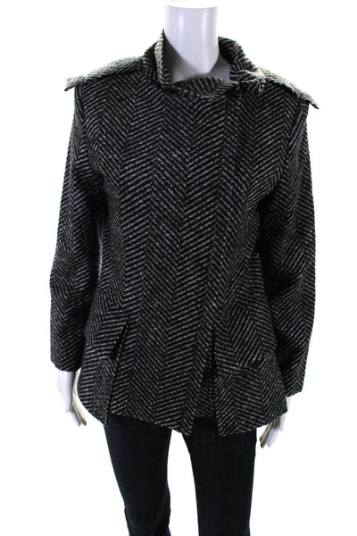 XD Xenia Design Womens Herringbone Woven Zippered Jacket Coat Gray Black Size 38