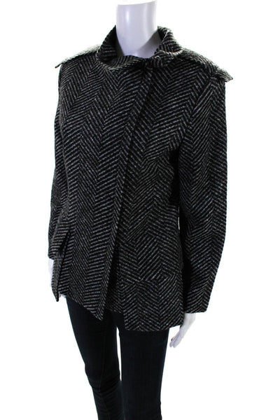 XD Xenia Design Womens Herringbone Woven Zippered Jacket Coat Gray Black Size 38