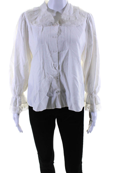 Maje Womens Lace Round Collared Button Down Long Sleeved Shirt White Size 1