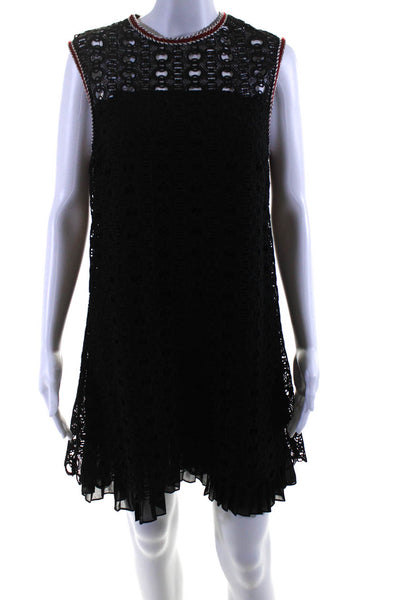 Sandro Womens Black Lace Printed Crew Neck Sleeveless A-Line Dress Size S