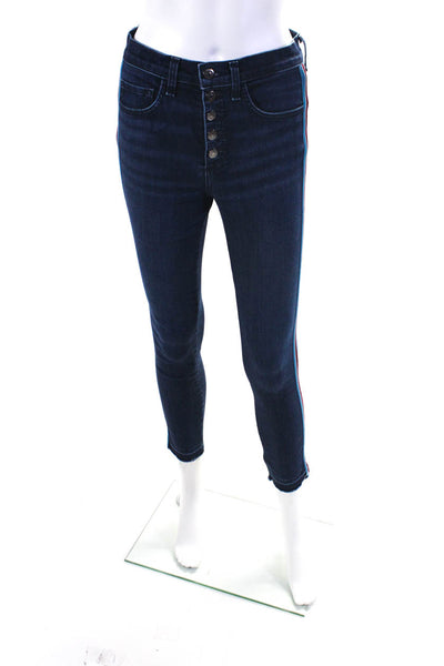 Veronica Beard Women's High Rise Raw Hem Striped Trim Skinny Jeans Blue Size 26