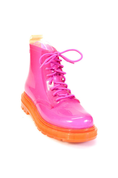 Melissa Womens Plastic Lace Up Platform Ankle Boots Clear Pink Orange Size 5