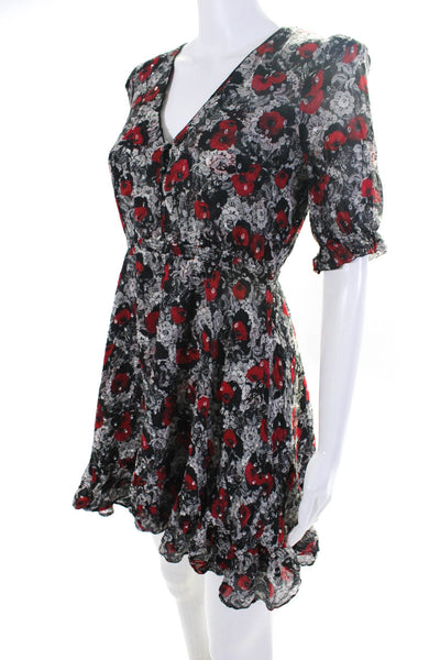 The Kooples Women's V-Neck Short Sleeves Mini Lace Print Dress Size 1