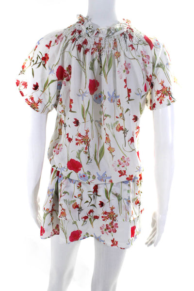 Parker Women's V-Neck Short Sleeves Drop Waist Mini Floral Dress Size S