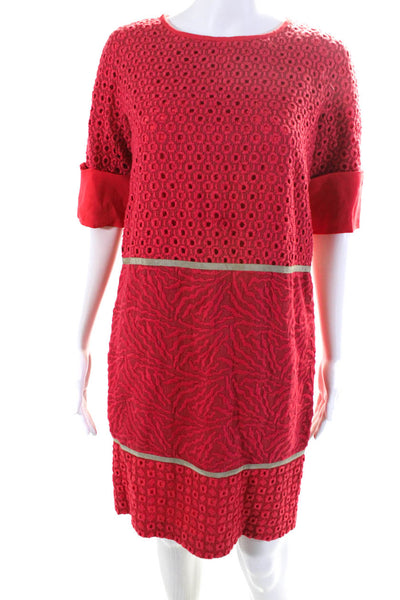 Etro Womens Short Sleeve Embroidered Crew Neck Sheath Dress Red Size IT 40