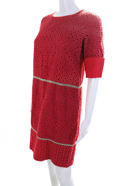 Etro Womens Short Sleeve Embroidered Crew Neck Sheath Dress Red Size IT 40