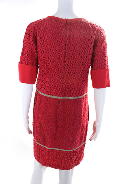 Etro Womens Short Sleeve Embroidered Crew Neck Sheath Dress Red Size IT 40