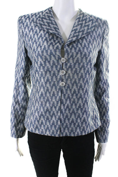 Armani Collezioni Womens Button Up Jacquard Blazer Jacket Blue Gray Size 4