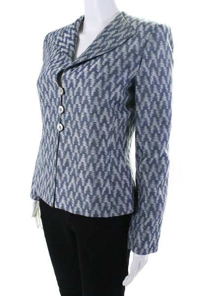 Armani Collezioni Womens Button Up Jacquard Blazer Jacket Blue Gray Size 4