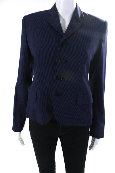 Ralph Lauren Collection Womens Pinstripe Button Up Blazer Jacket Navy Size 4